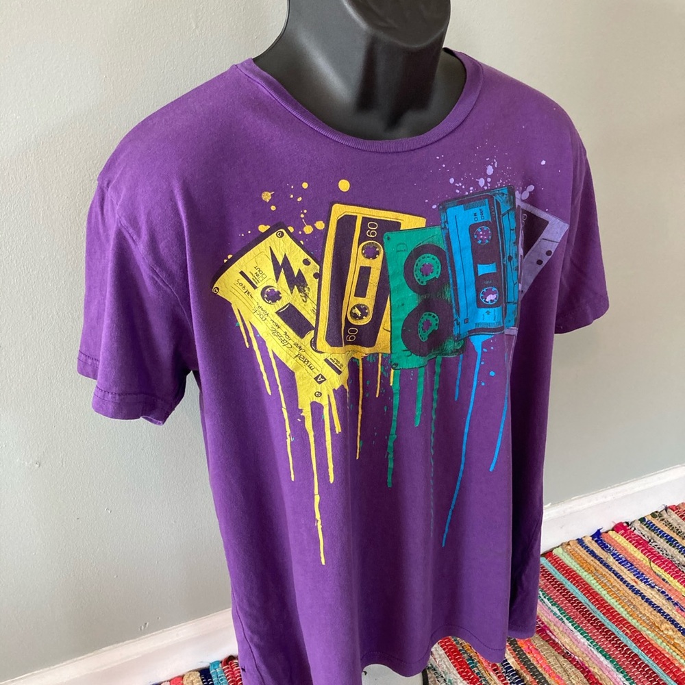 Graffiti Melting Cassette Tape Shirt Purple Large - Picture 3 of 6